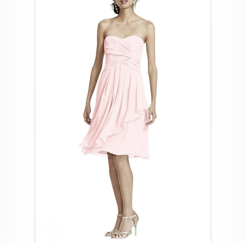 David's Bridal Women's Elegant Strapless Light Pink Venetian Bridesmaids Dress.